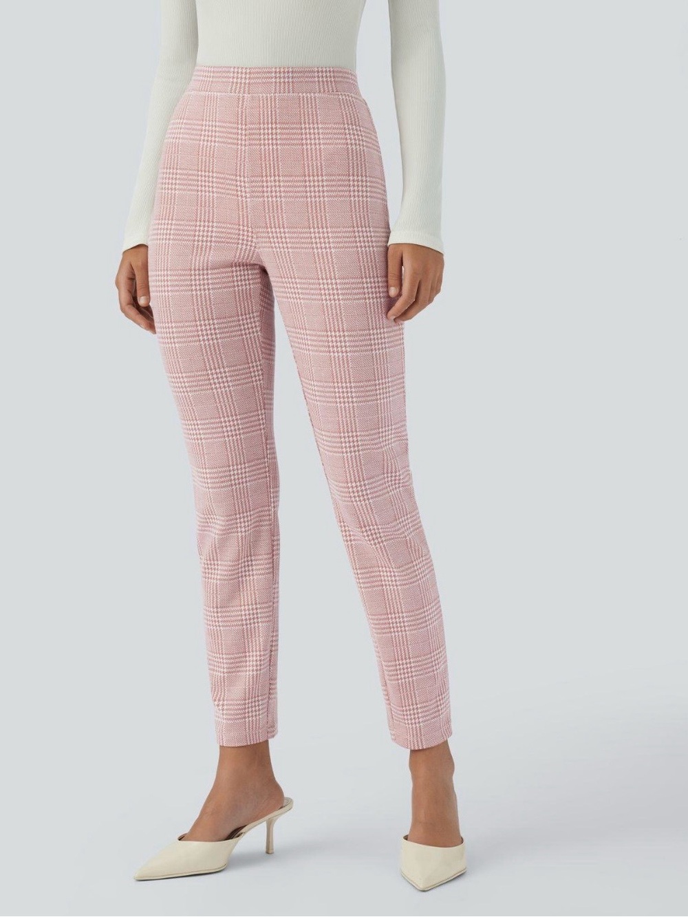 Halara Pink Houndstooth Plaid Skinny Work Pants